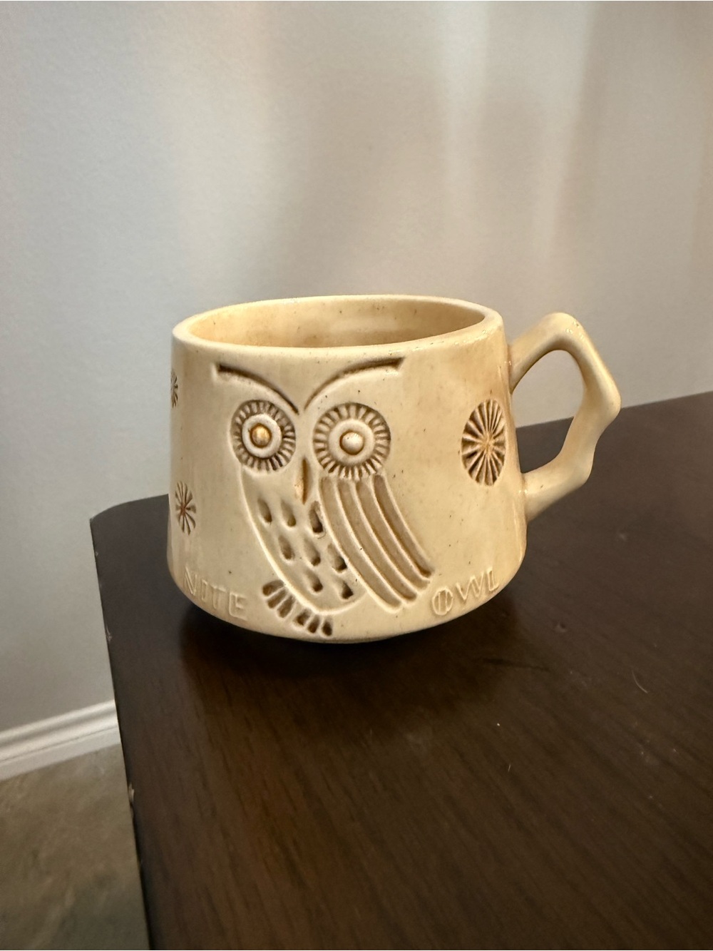Vintage Nite Owl Mug Brown Glazed Stoneware 60s 70s Retro
